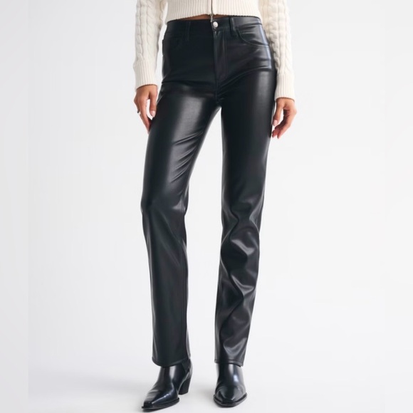 Abercrombie & Fitch High Rise 90s Straight Vegan Leather Pant women’s 27/4 long - Picture 2 of 9